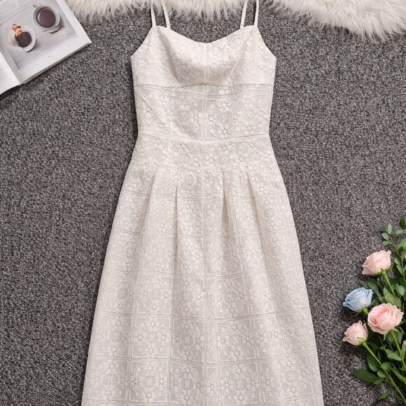 AVEC LES FILLES Dress Womens Size 8 Antique Lace Midi Sweetheart Fit & Flare - Picture 3 of 7